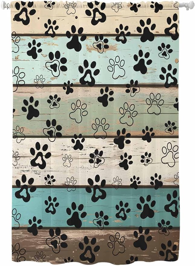 Sheer Curtains 72 Inches Long, Sage Green Brown Paw Prints Semi Sheer Curtains by Unknown