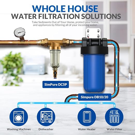 SimPure 40/200 Micron Spin Down Sediment Filter, Reusable Whole House Sediment - Image 6