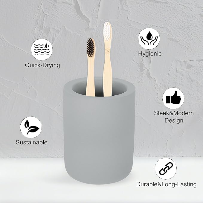 Toothbrush Holder, Diatomite Bathroom Organizer, Toothbrush & Toothpaste Holder Cup, Vanity Storage Solution for Bathrooms, Dark Grey, 1Pc