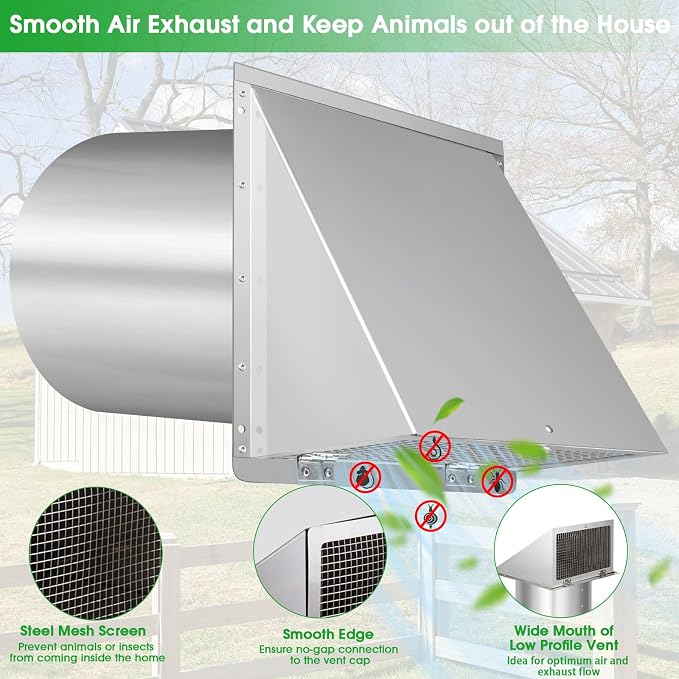 6 Inch Hooded Wall Vent with Screen and Damper, 6 Inch Exhaust Vent Cover Cap - Image 3