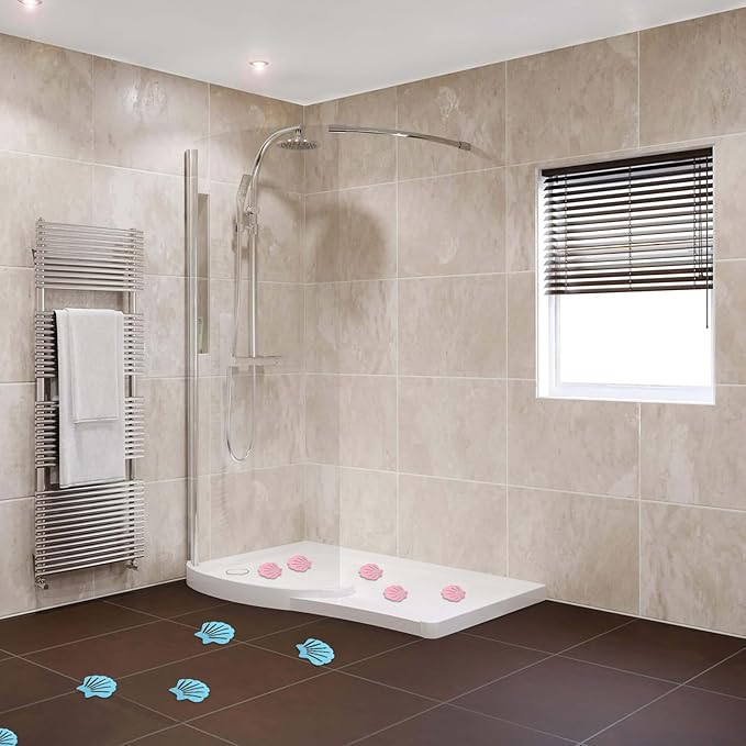 30 Pcs Bathtub Stickers Non Slip, Shell Shaped Tubs Safety Shower Treads, Adhesive Sticker for Bathroom Bathtub, Shower Floor,Blue (Blue and Pink)