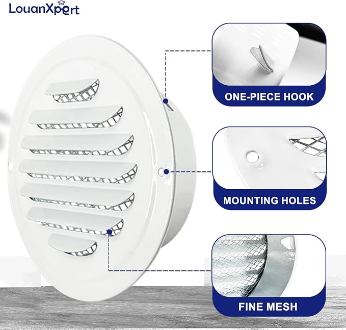 6 Inch White Soffit Vent Covers, LouanXpert Stainless Steel Round Air Vent - Image 3