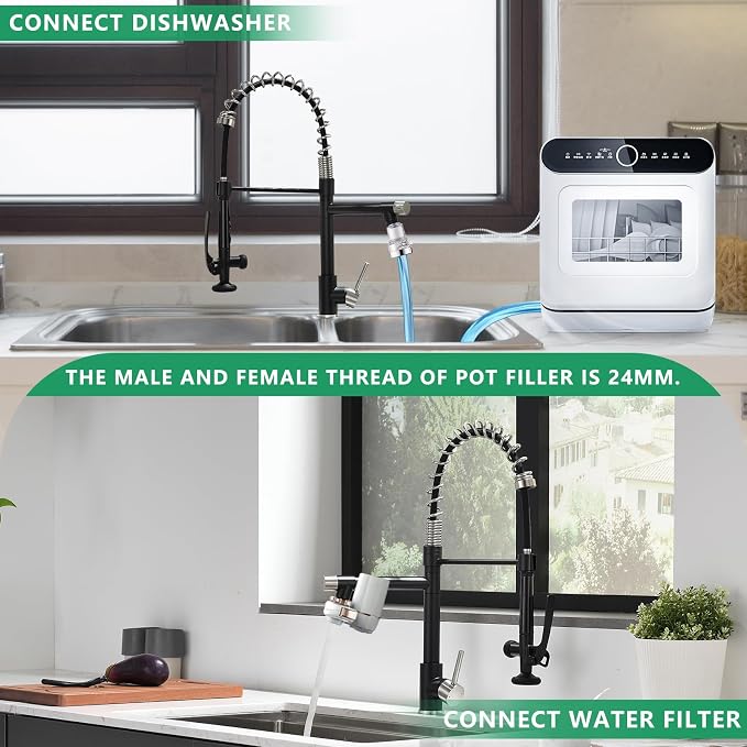 Pull Down Kitchen Faucet with Sprayer, Fapully Commercial Matte Black&Brushed - Image 6