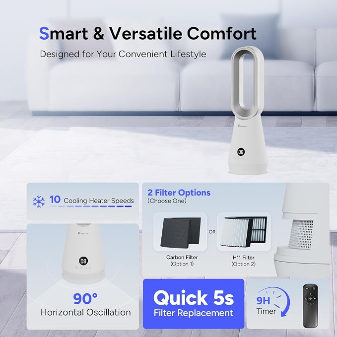 2-in-1 Bladeless Tower Fan, 22 Inch Cooling Fan - Image 7