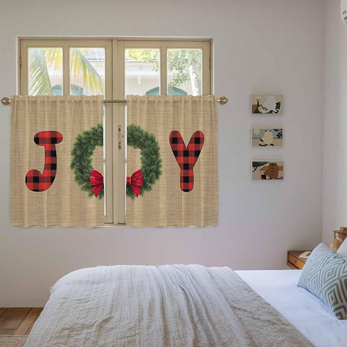 Red Green Christmas Kitchen Tier Curtains 45 Inch Long 2 Panel Set, Rod Pocket - Image 4