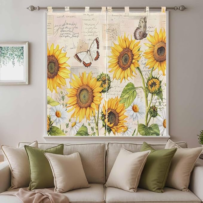 Yellow Sunflowers Bedroom Curtains 72 Inch Length, Window Curtains Tab Top - Image 9