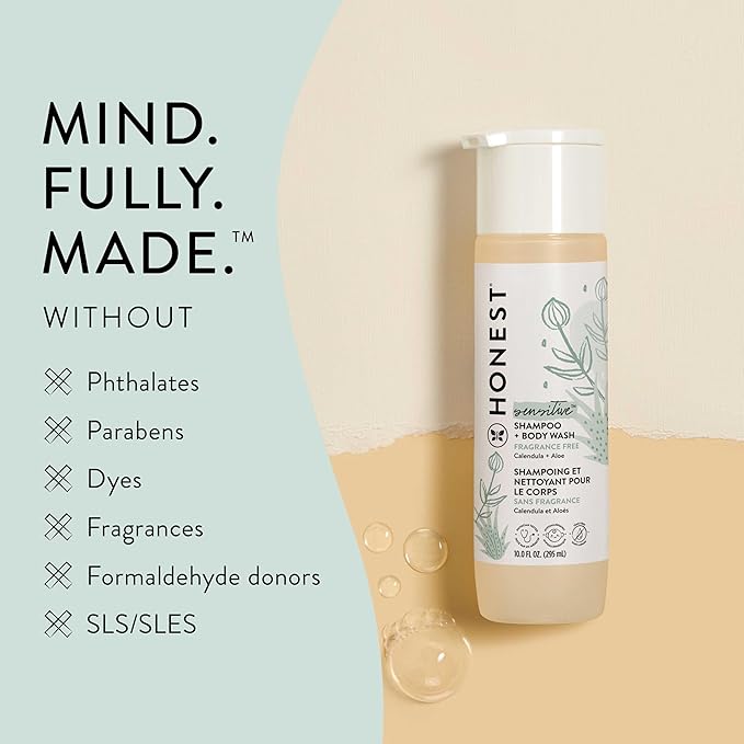 The Honest Company 2-in-1 Cleansing Shampoo and Body Wash for Sensitive Skin Gentle Tear-Free Hypoallergenic Baby with Naturally Derived Ingredients Fragrance-Free 10 fl oz