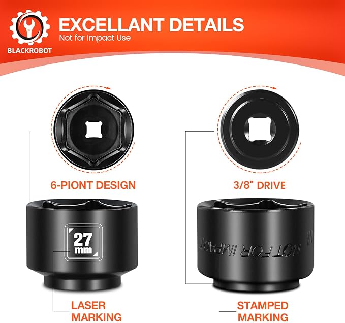 BLACKROBOT 27mm Low Profile Oil Filter Socket, 3/8" Drive 6-Point Oil Filter - Image 4