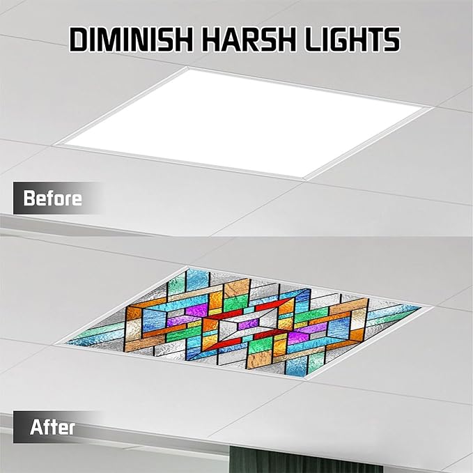 2 Pack Fluorescent Light Covers 4 X 2 Feet Stained Glass Pattern Magnetic Light - Image 5
