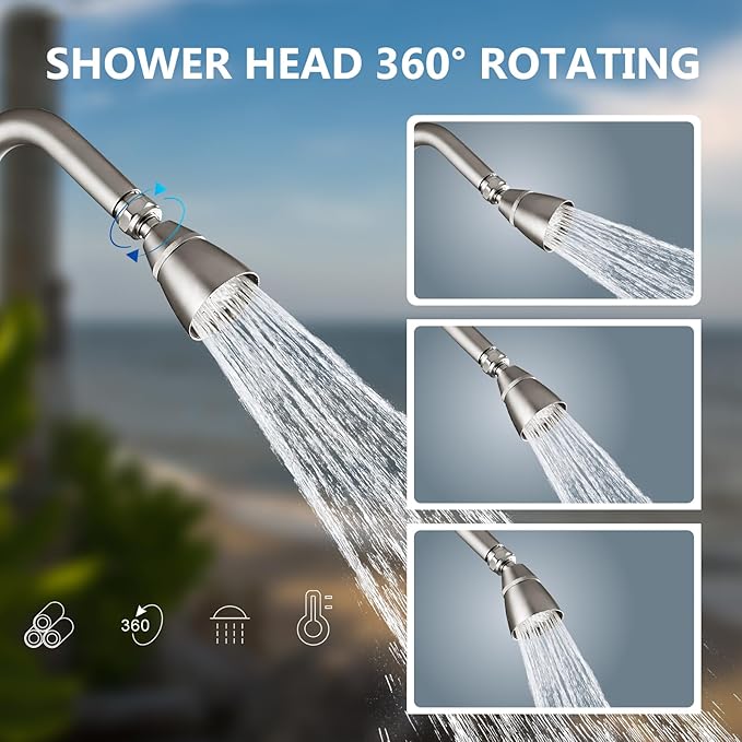 Aolemi Outdoor Shower Kit Fixtures Faucet System with High Pressure Showerhead Utility 2-Handle Exposed Shower with Brass Mix Valve 6 Inch Center with Soap Dish Brushed Nickel