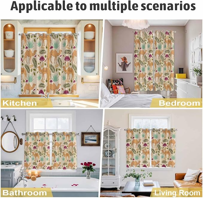 2 Panel Kitchen Cafe Curtains, Desert Camels Sunlight Filtering Nature Air - Image 2