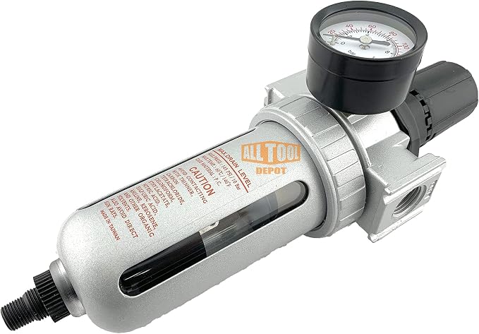 1/2" NPT Mid Flow Compressed Air In Line Filter Regulator Combo Piggyback - Image 3