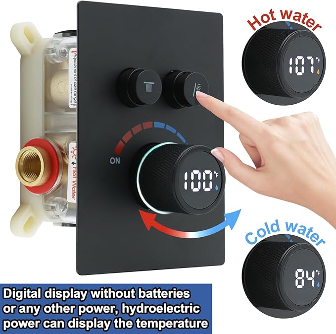 Digital Display Shower System Set 16 Inches Rain Fall Head Temperature Valve Shower Handheld Shower Head Sets for Bathroom Concealed Installation