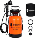 1.3 Gallon/5L Portable Outdoor Shower, 10 Spray Modes, No Power Needed, Insulated Sleeve Keeps Water Warm, Multi-Use Sprayer for Camping, Beach & Surfing, Fishing, Hiking, Road Trips, Orange