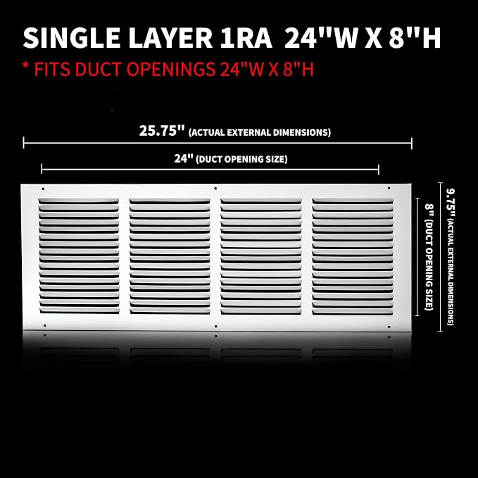 24x8 Return Air Grille, Air Return Vent Cover, Flat Vent Cover, Rejillas De - Image 2