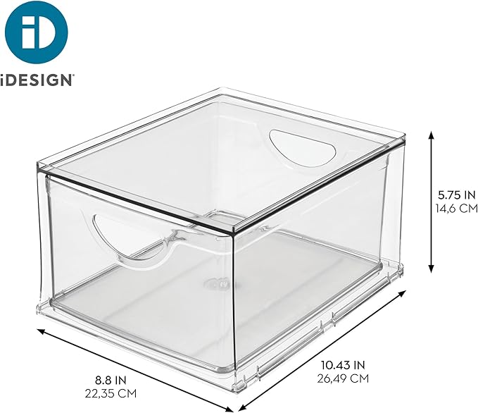 iDesign Stackable Storage Drawer for Fridge, Pantry, or Under Sinks, Set of 2, Clear, Made in USA