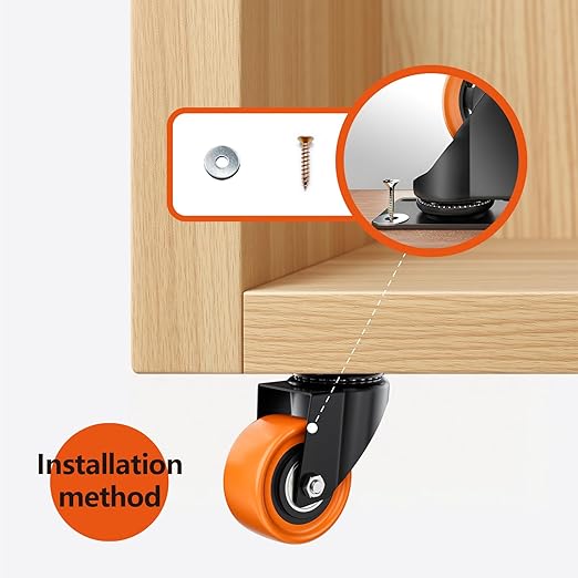 2" Swivel Plate Casters Set of 8 Heavy Duty 400 lbs | Orange PU, Non-Marking - Image 4