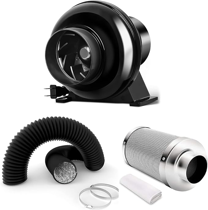 iPower 4 Inch 195 CFM Inline Fan, Air Circulation Vent Blower, Air Carbon by iPower