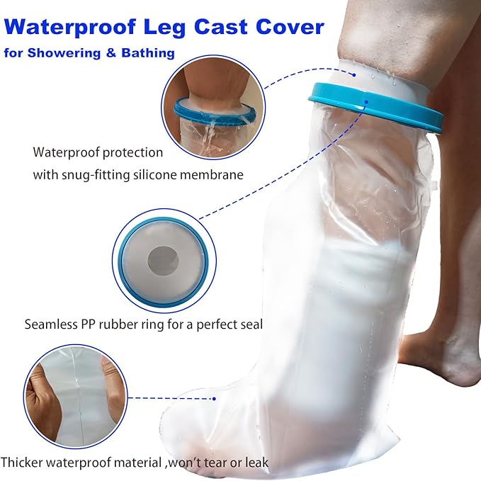 Waterproof Leg Cast Cover for Showering, Reusable Adult Short Leg Cast Protector, Cast Covers for Shower Leg, Cast Bag for Shower, Cast Cover for Showering Foot(Upgraded Waterproof Ring)