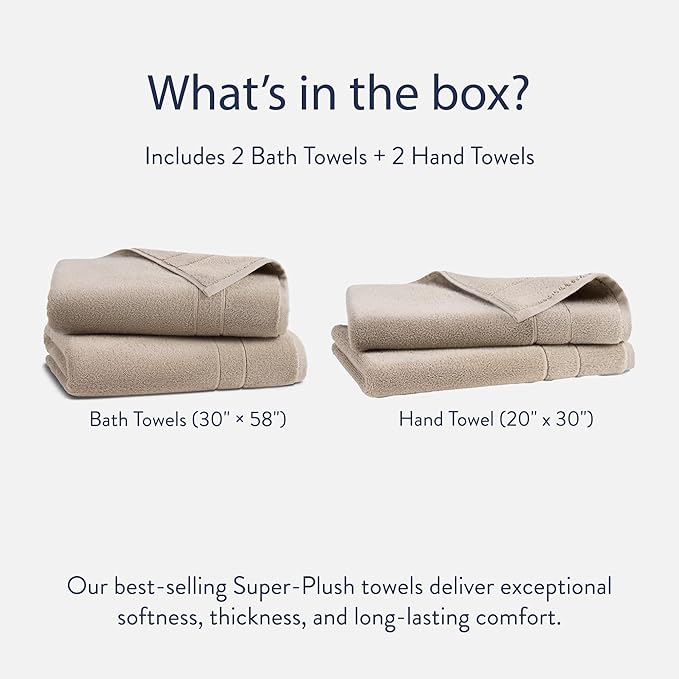 Brooklinen Super-Plush Bath Towel and Hand Towel Set - 2 Bath Towels, 2 Hand Towels - Cotton, Highly Absorbent (Driftwood)