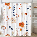 Gibelle Watercolor Floral Shower Curtain, Retro Orange Navy Flower Shower Curtain for Bathroom, Modern Minimalist Aesthetic Waterproof Fabric Shower Curtain Set 72x72 Inch
