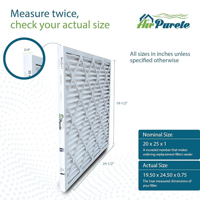 AirPurete 20x25x1 HVAC Furnace Air Filters | Actual Size: 19-1/2" x 24-1/2" x - Image 2