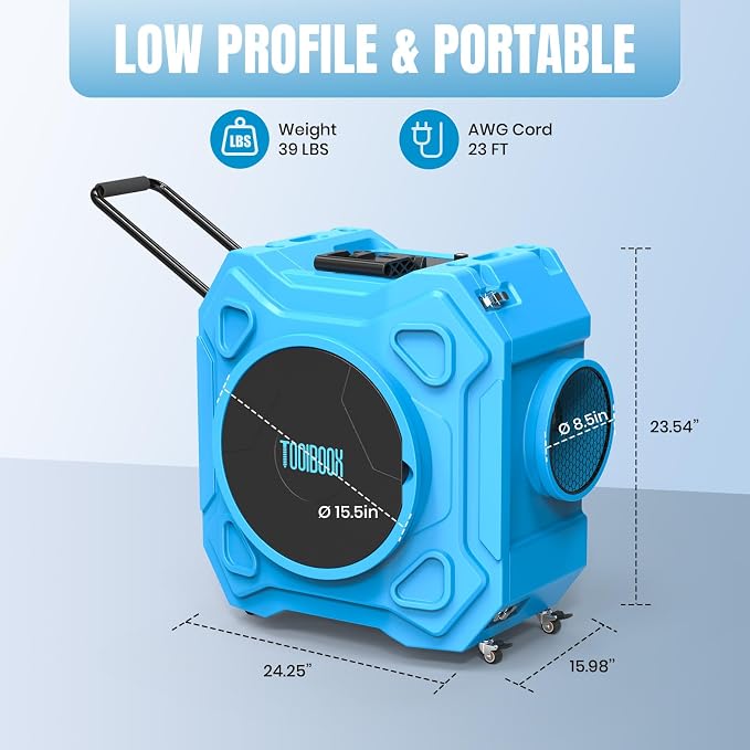 Air Scrubber with 3-Stage Filtration, 970CFM HEPA Air Scrubber Negative Air - Image 9