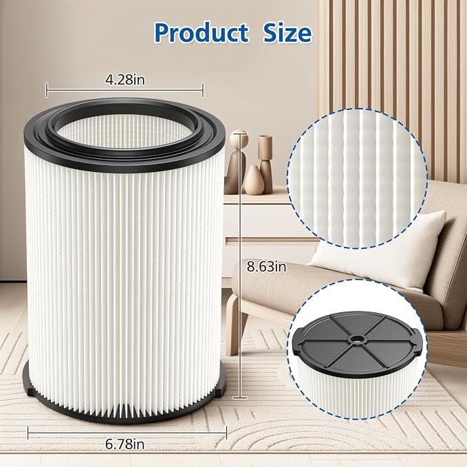 2-pack Standard Wet/dry Vac VF4000 Replacement Filter, Compatible - Image 2