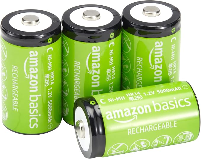 Amazon Basics 4-Pack Rechargeable C Cell NiMH Batteries, 5000 mAh, Pre-Charged by AmazonBasics