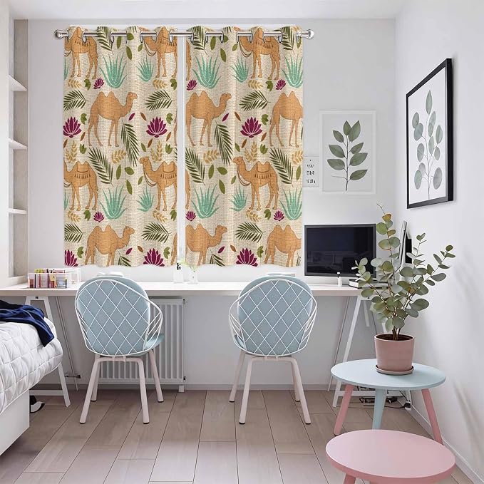 2 Panel Kitchen Cafe Curtains, Desert Camels Sunlight Filtering Nature Air - Image 5