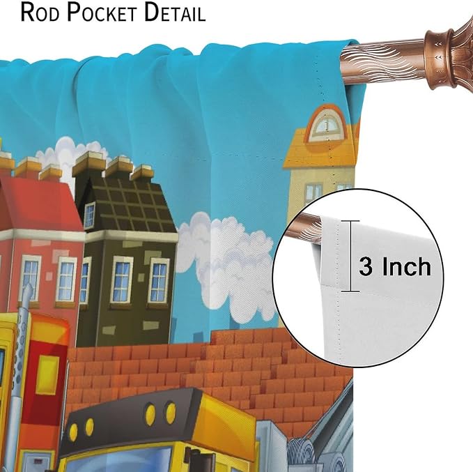 Kids Cartoon Construction Window Curtains, Funny Construction Site Cars and - Image 6
