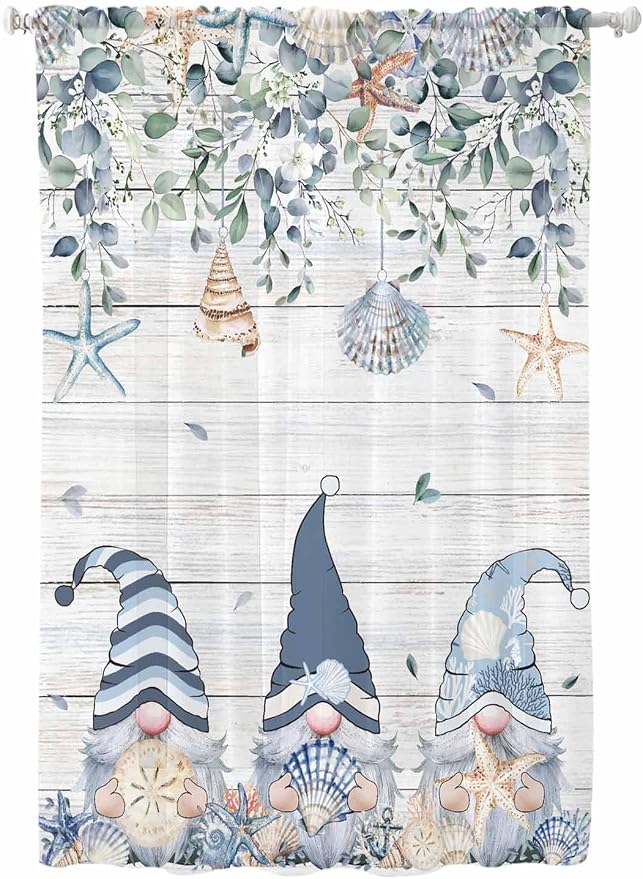 Sheer Curtains 63 Inch Length, Coastal Eucalyptus Leaf Semi Sheer Curtains by Unknown