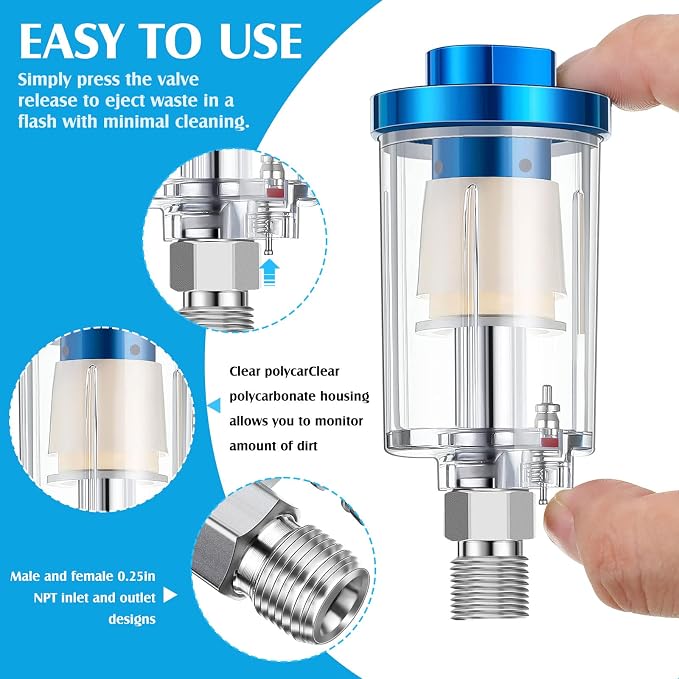 Pack of 6 Small Water Oil Separator Filter 1/4 Inch NPT Inlet and Outlet Air - Image 3
