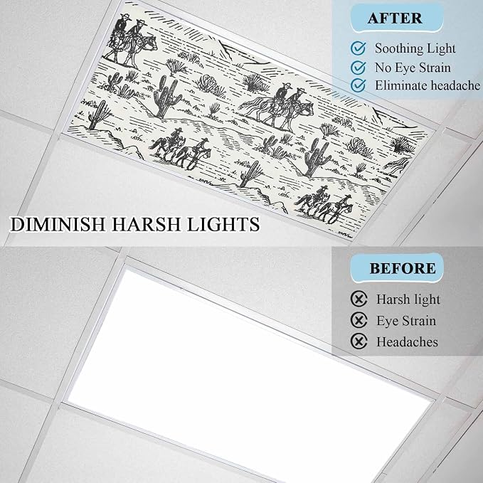 2 Pack Fluorescent Light Cover, Western Cowboys Light Covers - Image 4