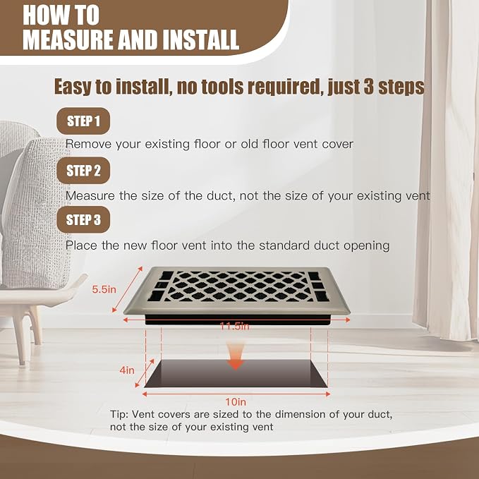 Floor Register AC Vents Brushed Nickel Color 4x10 Inch Air Vents Floor Vents - Image 6
