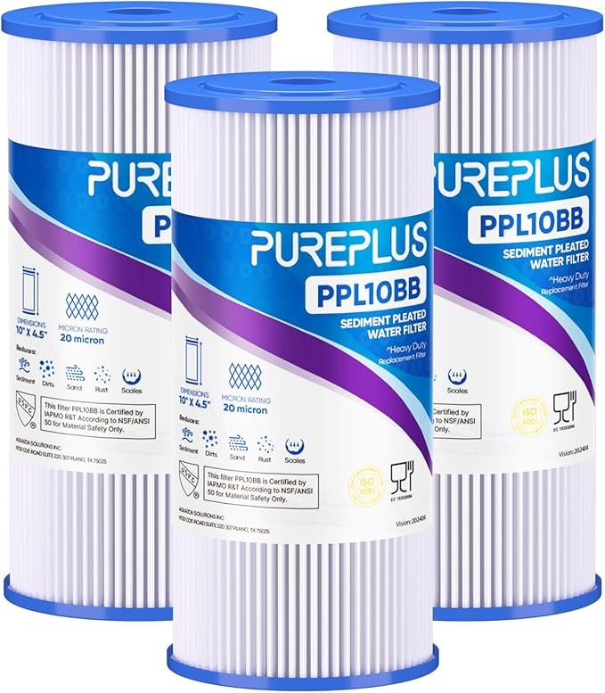 PUREPLUS 20 Micron 10" x 4.5" Whole House Pleated Sediment Filter by PUREPLUS