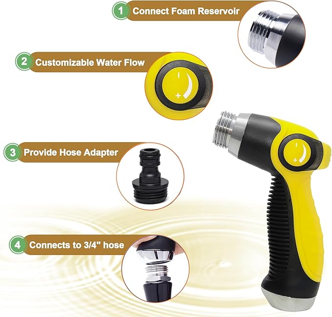 Giant Pet Washing Hose Attachment, 6-in-1 Soap Sprayer Moden Garden Hose Nozzle with 1000cc Soap Dispenser, Dog Bath Brush & Pet Comb, for Watering, Car Wash, Dog and Horse Showering (Yellow)