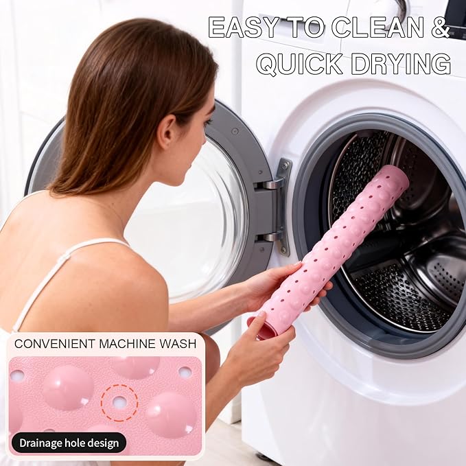 Anti-Slip Bathtub Shower mat, 20.8×20.8（Approximately 53×53cm） inch Soft Oversized Machine Washable Non-Slip Bathtub mat with Drainage Holes, Bathroom Floor Suction Cup.（1-Opaque Pink）