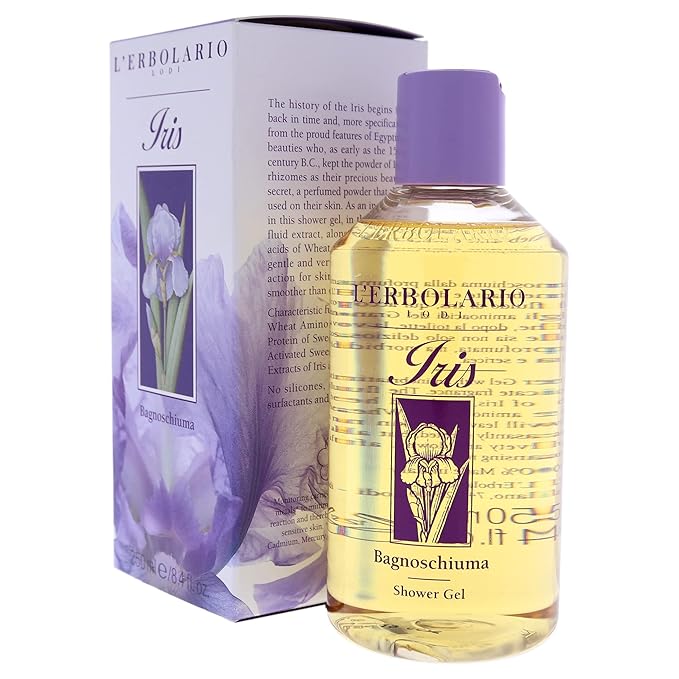 L'Erbolario Shower Gel – Moisturizing Body Wash with Wheat Amino Acids – Softening Floral Body Soap for Silky Skin and Delicate Care - Iris - 8.4 oz