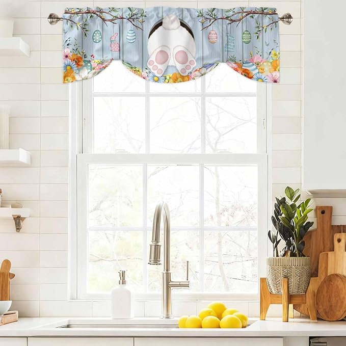 Easter Tie Up Valance Curtains for Windows, Kitchen Curtains Window Shades - Image 9