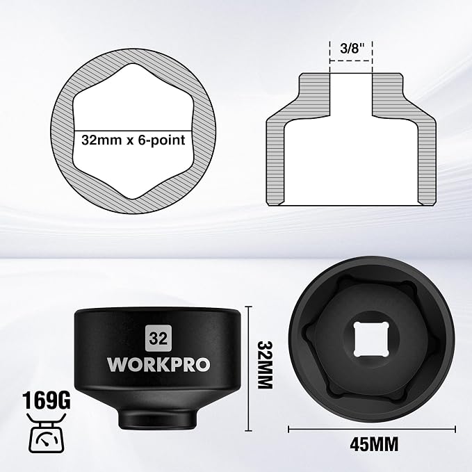 WORKPRO 32mm Oil Filter Socket Wrench, Oil Filter Removal Tool, Oil Filter - Image 2