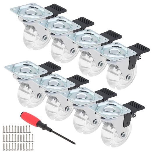 2 Inch Caster Wheels Set of 8, Crystal Swivel Casters by HOJLKLD