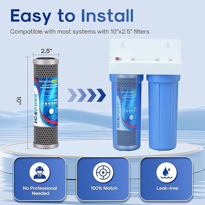 ICEPURE 1 Micron 10" x 2.5" Whole House Upgraded Coconut Shell Activated Water - Image 2