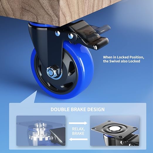 Caster Wheels 3 Inch, Swivel Casters Set of 4 Heavy Duty - Image 3