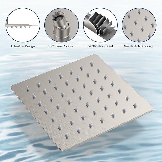 Rain Shower System Brushed Nickel Shower Faucet Set, Dual Rainfall Shower Head Set with 2 in 1 Handheld Spray, Ceiling Mount 12-inch & 6-inch Square Showerheads with Valve, Brushed Nickel