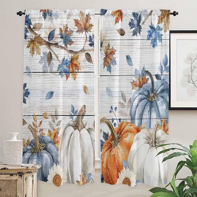 Thanksgiving Pumpkin Window Curtains 72 Inch Long 2 Panel Set, Rod Pocket Long by Unknown