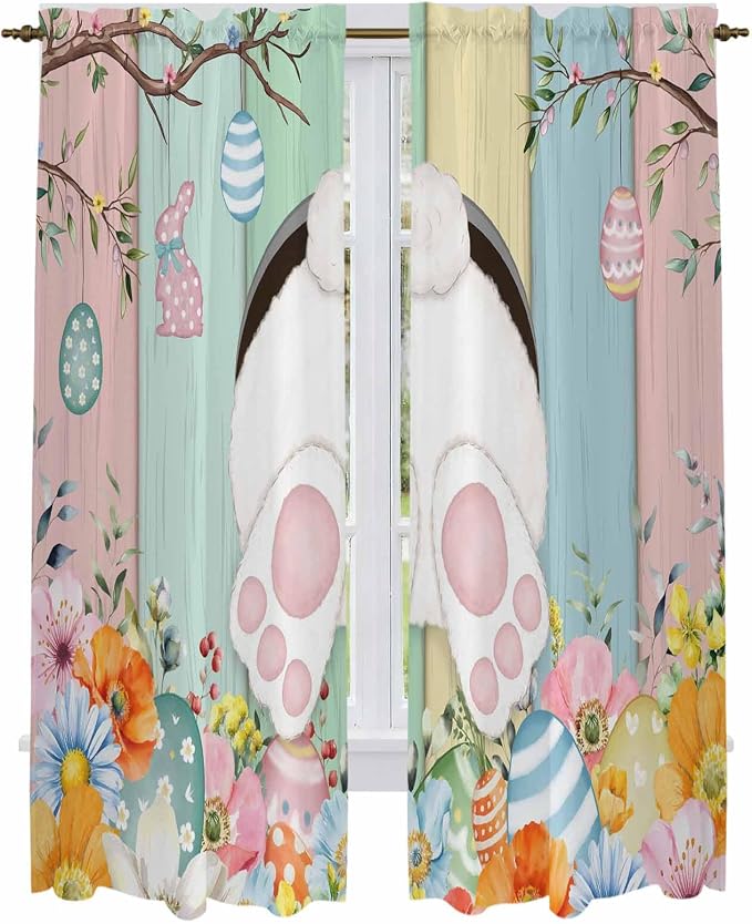 Easter Window Curtains 72 Inch Long 2 Panel Set, Rod Pocket Long Curtains & - Image 2