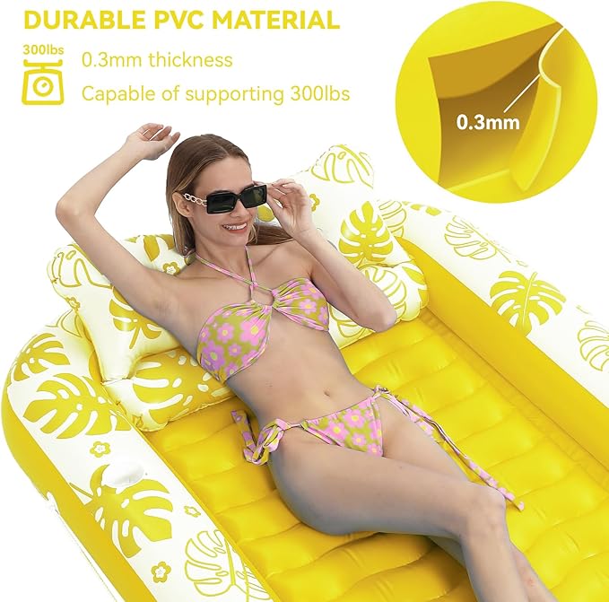 Inflatable Tanning Pool Lounger Float with Cervical Pillow - Pool Floats Adult for Sunbathing, Backyard, Pool Party - Inflate Ball Pit for Babies - Kids Swimming Pool Bed