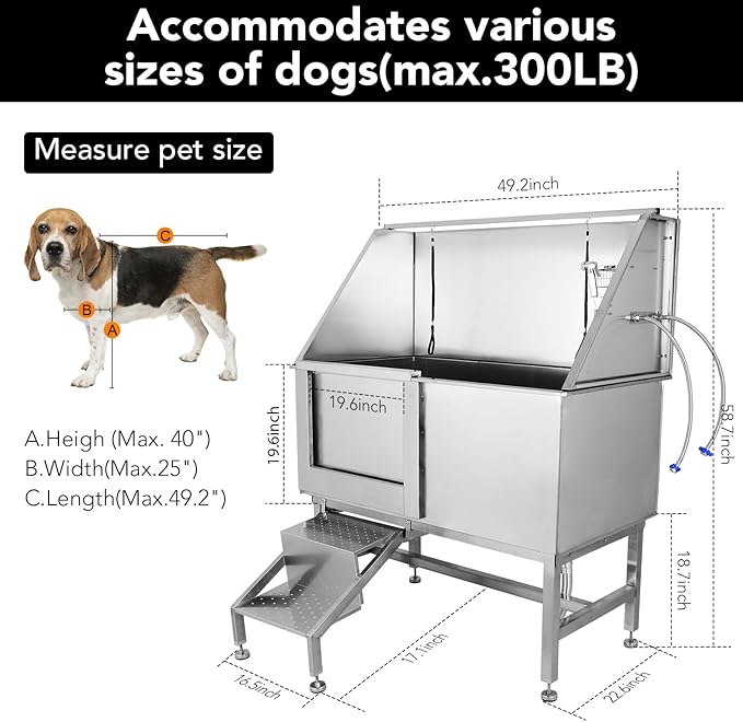 50" Dog Grooming Tub, Stainless Steel Pet Washing Station, Professional Dog Grooming Bathtub for Large, Medium & Small Pets, Left Door