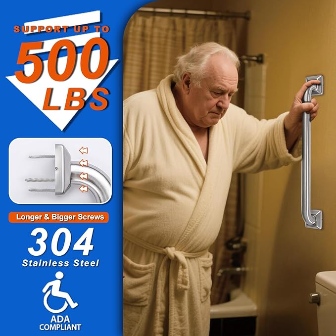 Bathroom Grab Bars Stainless Steel Handrail ADA Compliant 500lbs bathtubs and Showers Toilet Handle Safety for Handicap, Elderly, Disabled, Injury (24inches)
